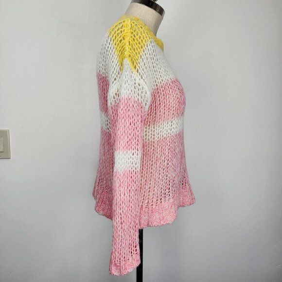 Sundance Julia Stripe Sweater Womens M Pink White Yellow Pullover Open Knit Crew - Picture 3 of 9